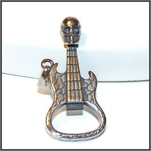 Stainless Steel Skull Guitar Gothic, Heavy Metal Pendant, Rock n Roll Pendant